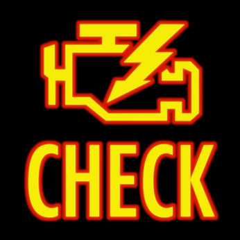 Check engine light in yellow on automobile dashboard