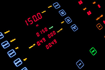 Fragment of illuminated ship control panel in the dark. Selectiv